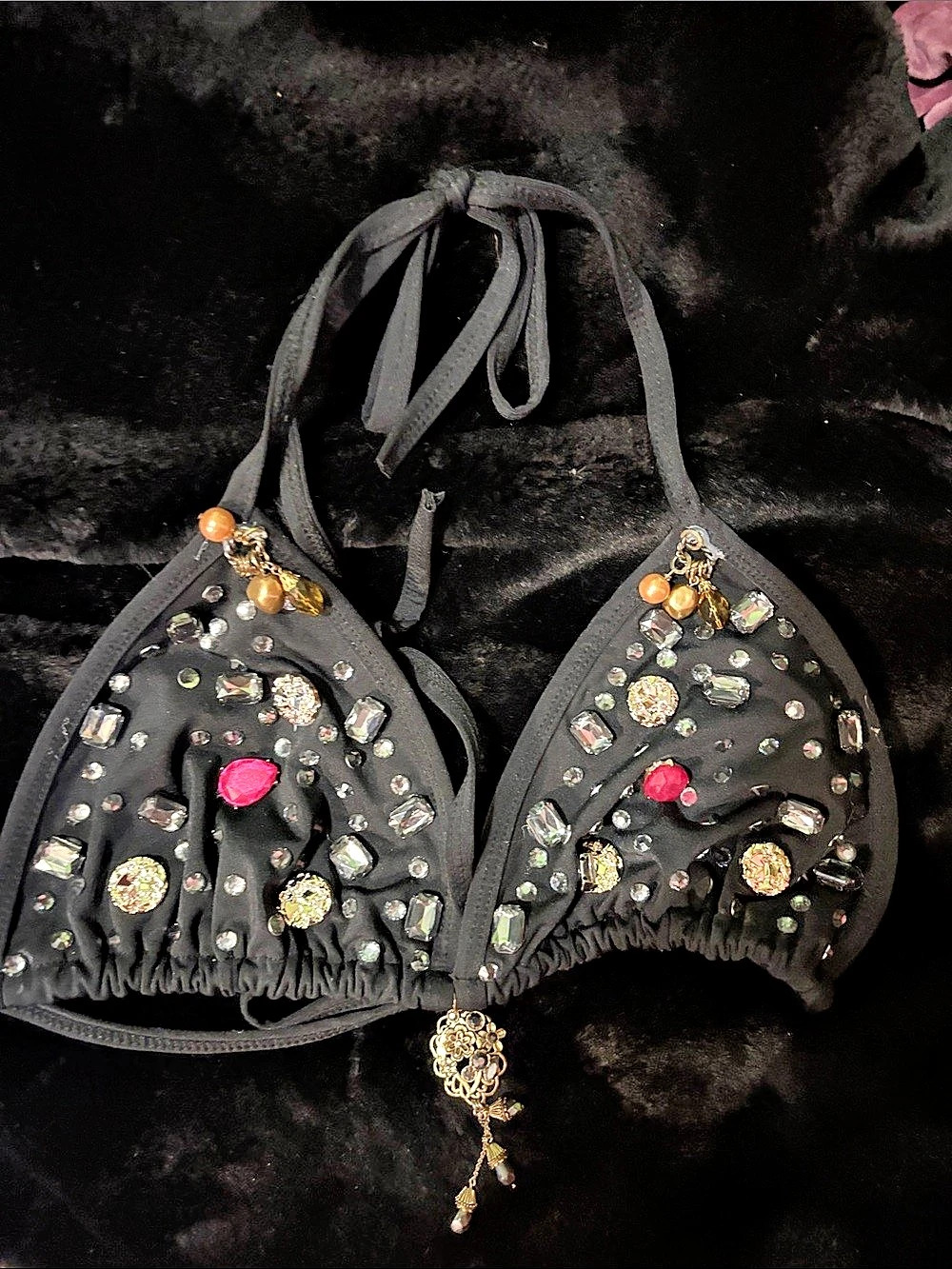 Embellished Triangle Bikini in Black & Gold Like New